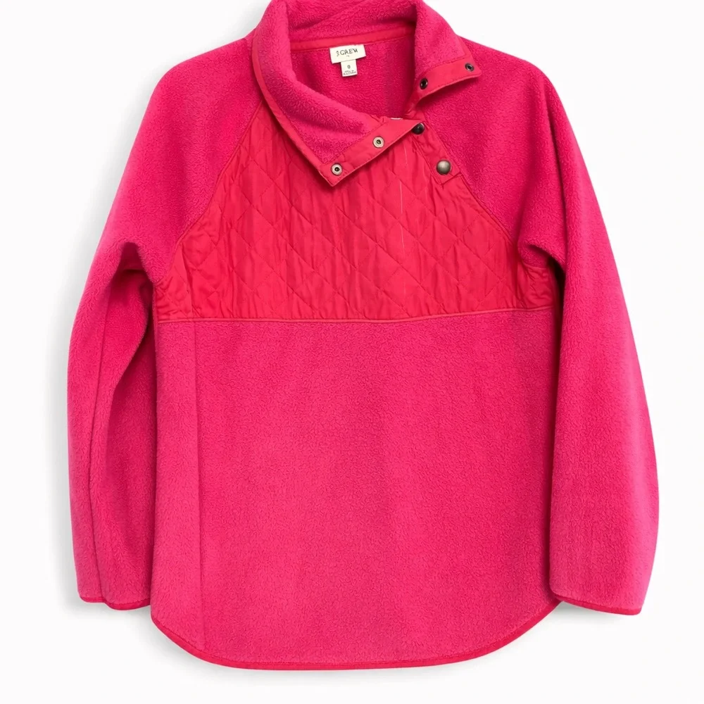 J. Crew Hot Pink Snap Quilted Pullover